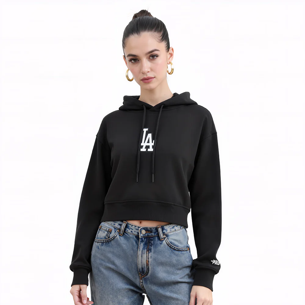 MLB LOS ANGELES DODGERS WINGSPAN WOMEN'S FLC CROPPED PO HOODIE (BLACK) - Image 2