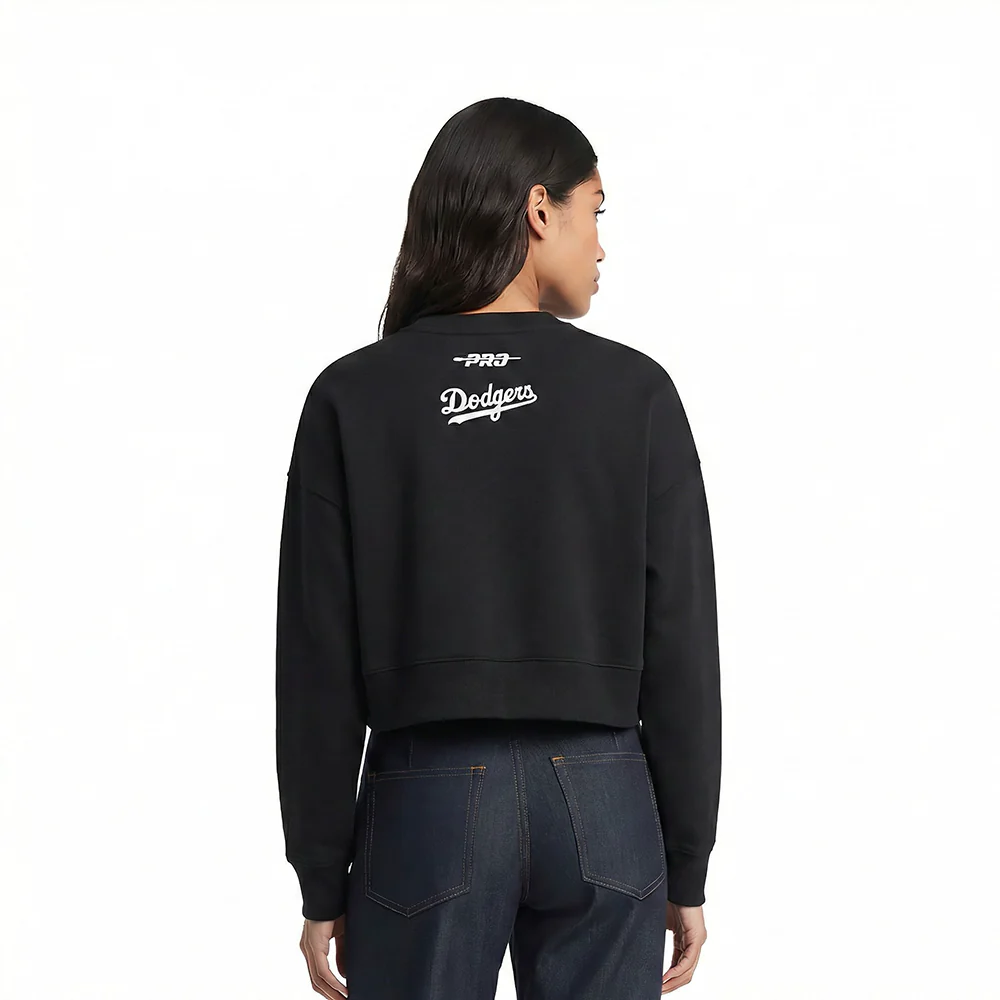 MLB LOS ANGELES DODGERS CLASSIC CHENILLE WOMEN'S FLC CREWNECK (BLACK) - Image 2
