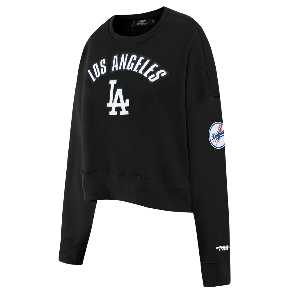 MLB LOS ANGELES DODGERS CLASSIC CHENILLE WOMEN'S FLC CREWNECK (BLACK) - Image 3