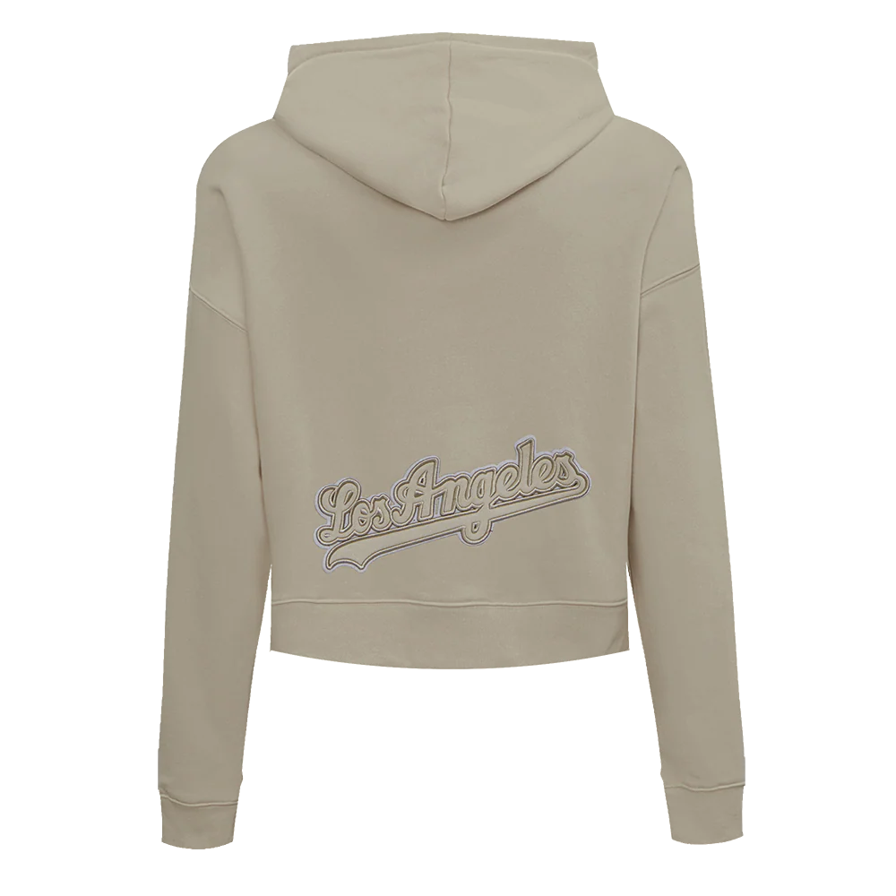 MLB LOS ANGELES DODGERS NEUTRAL WOMEN'S CROPPED PULLOVER HOODIE (TAUPE) - Image 3