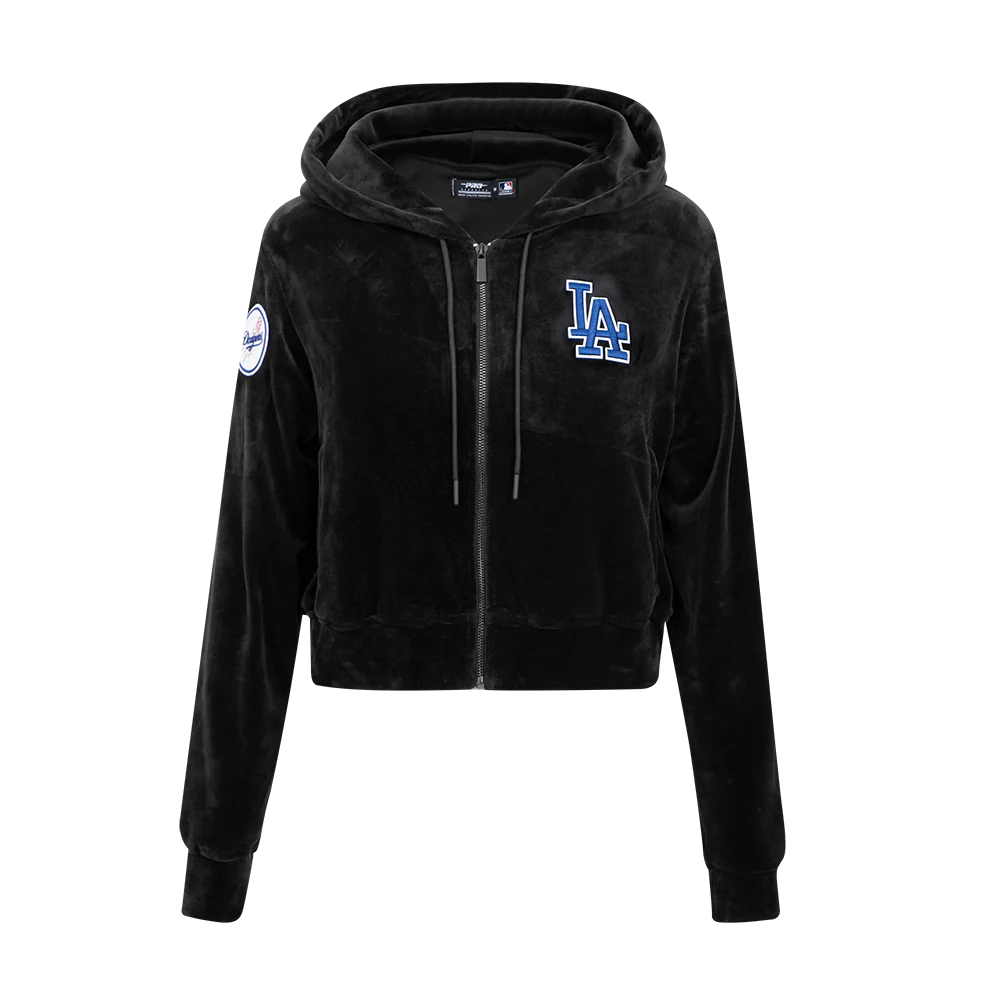 MLB LOS ANGELES DODGERS CLASSIC WOMEN'S VELOUR FULL ZIP PULLOVER HOODIE (BLACK)