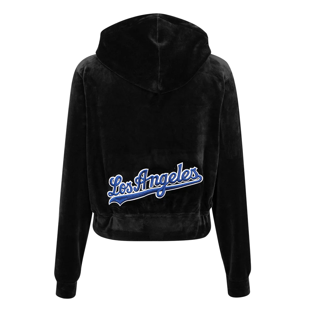 MLB LOS ANGELES DODGERS CLASSIC WOMEN'S VELOUR FULL ZIP PULLOVER HOODIE (BLACK) - Image 3