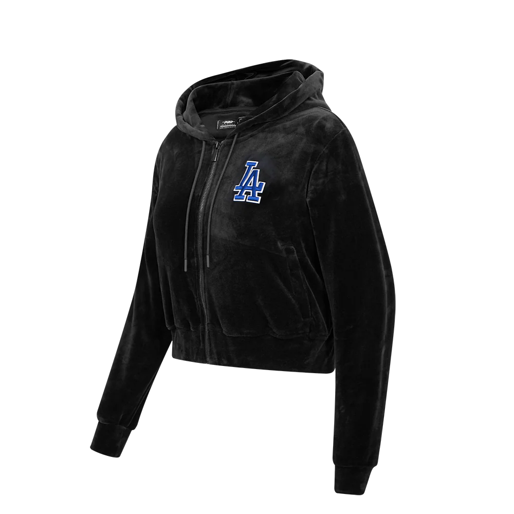 MLB LOS ANGELES DODGERS CLASSIC WOMEN'S VELOUR FULL ZIP PULLOVER HOODIE (BLACK) - Image 4