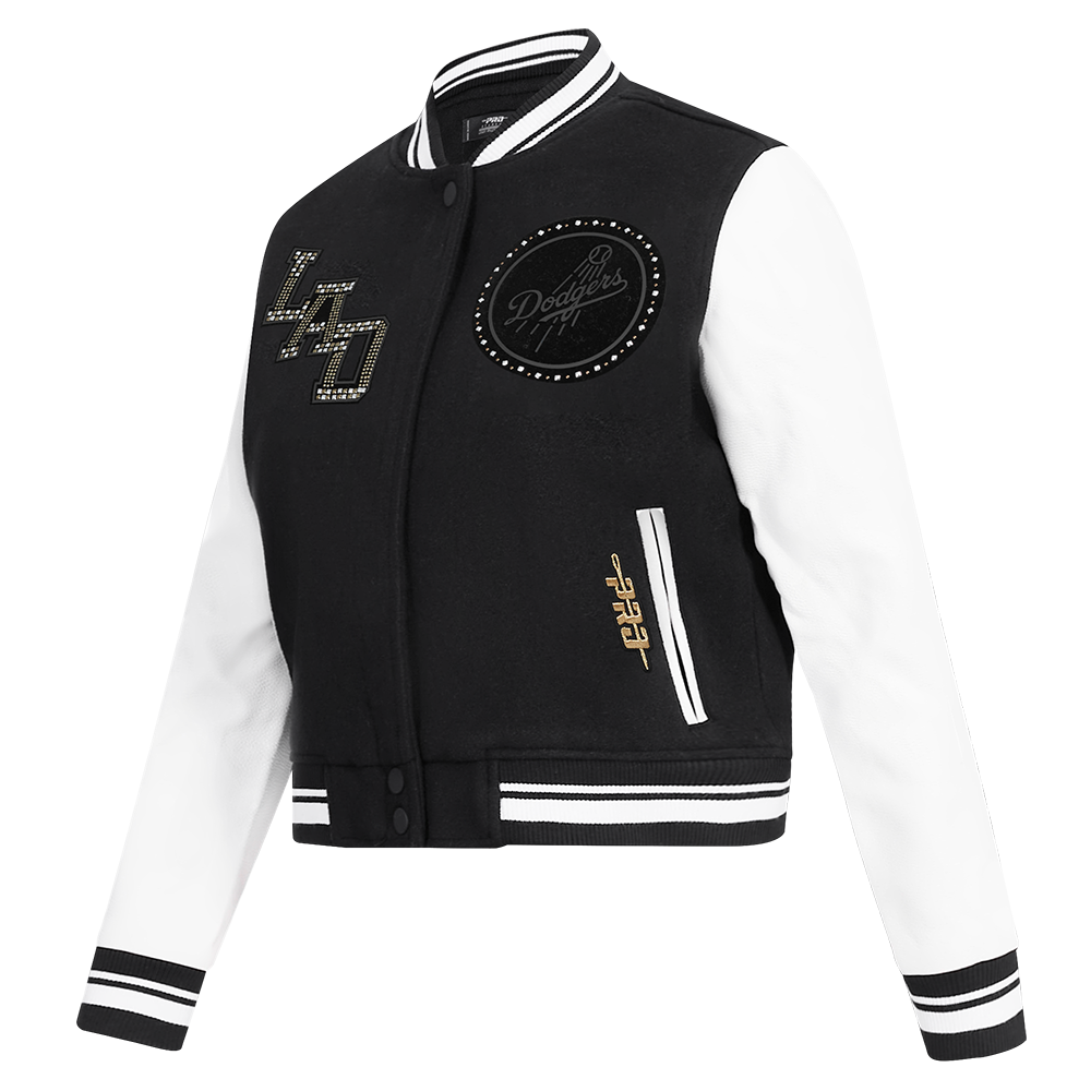 MLB LOS ANGELES DODGERS RENEGADE WOMEN'S RIB CROPPED WOOL VARSITY JACKET (BLACK/WHITE) - Image 3