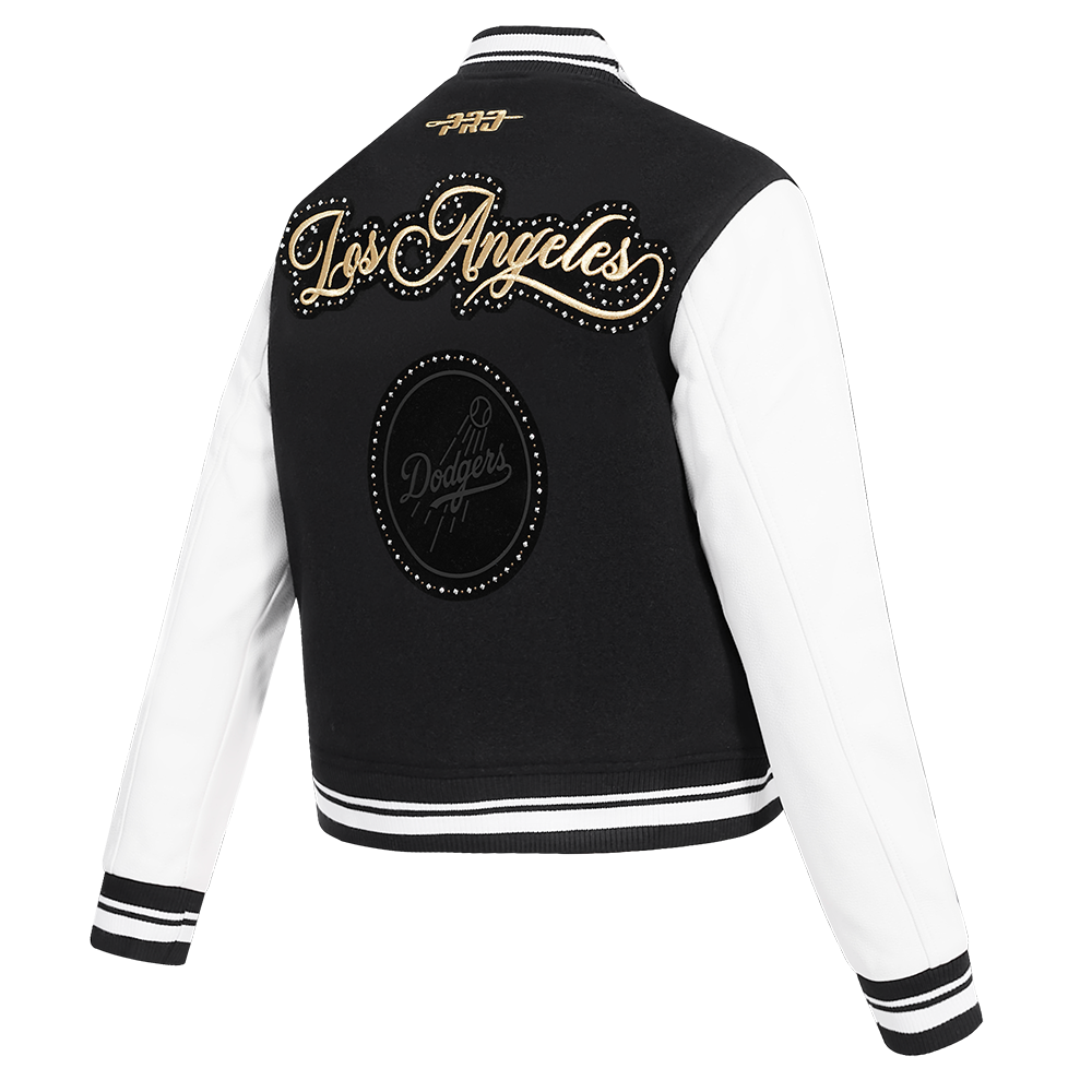MLB LOS ANGELES DODGERS RENEGADE WOMEN'S RIB CROPPED WOOL VARSITY JACKET (BLACK/WHITE) - Image 4