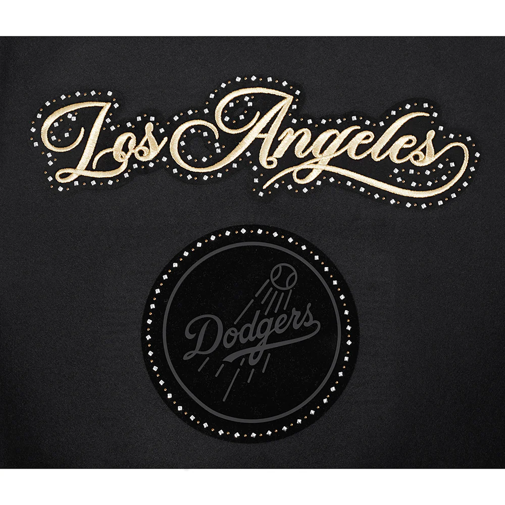 MLB LOS ANGELES DODGERS RENEGADE WOMEN'S RIB CROPPED WOOL VARSITY JACKET (BLACK/WHITE) - Image 7