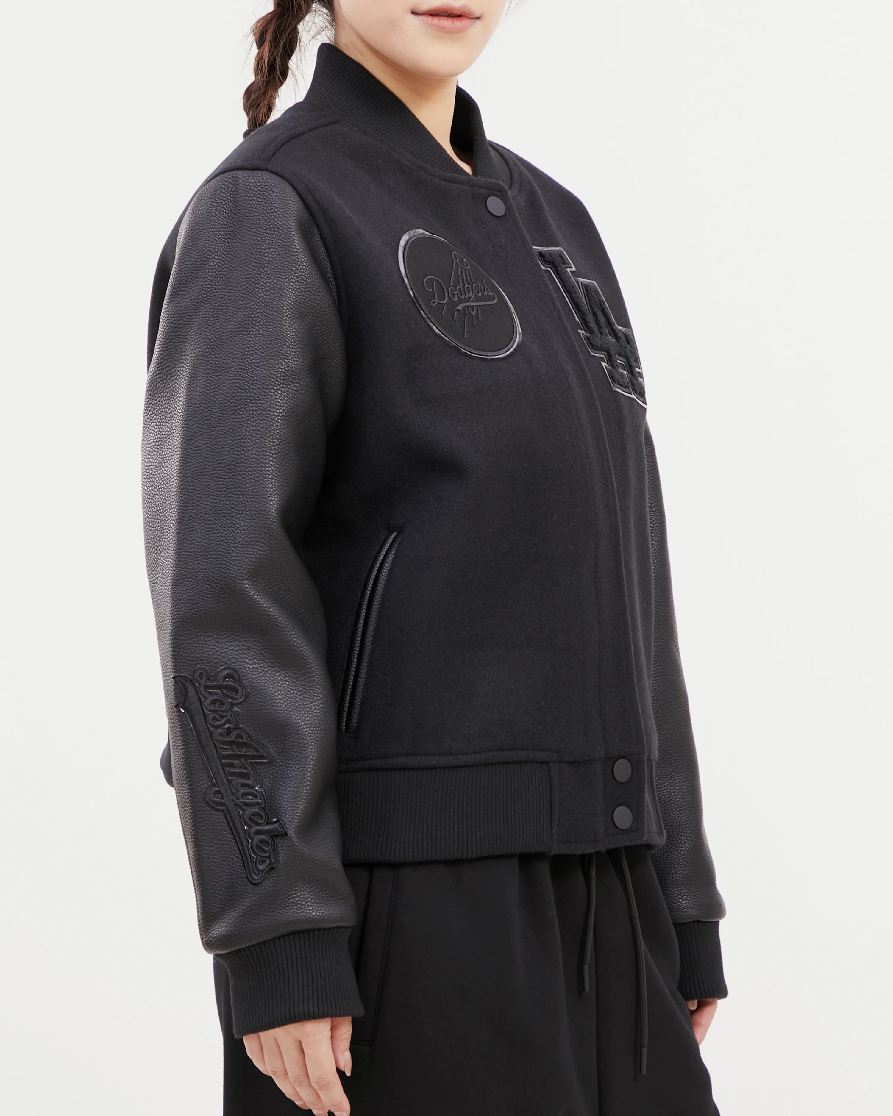 MLB LOS ANGELES DODGERS TRIPLE BLACK WOOL WOMEN'S VARSITY JACKET (TRIPLE BLACK) - Image 11