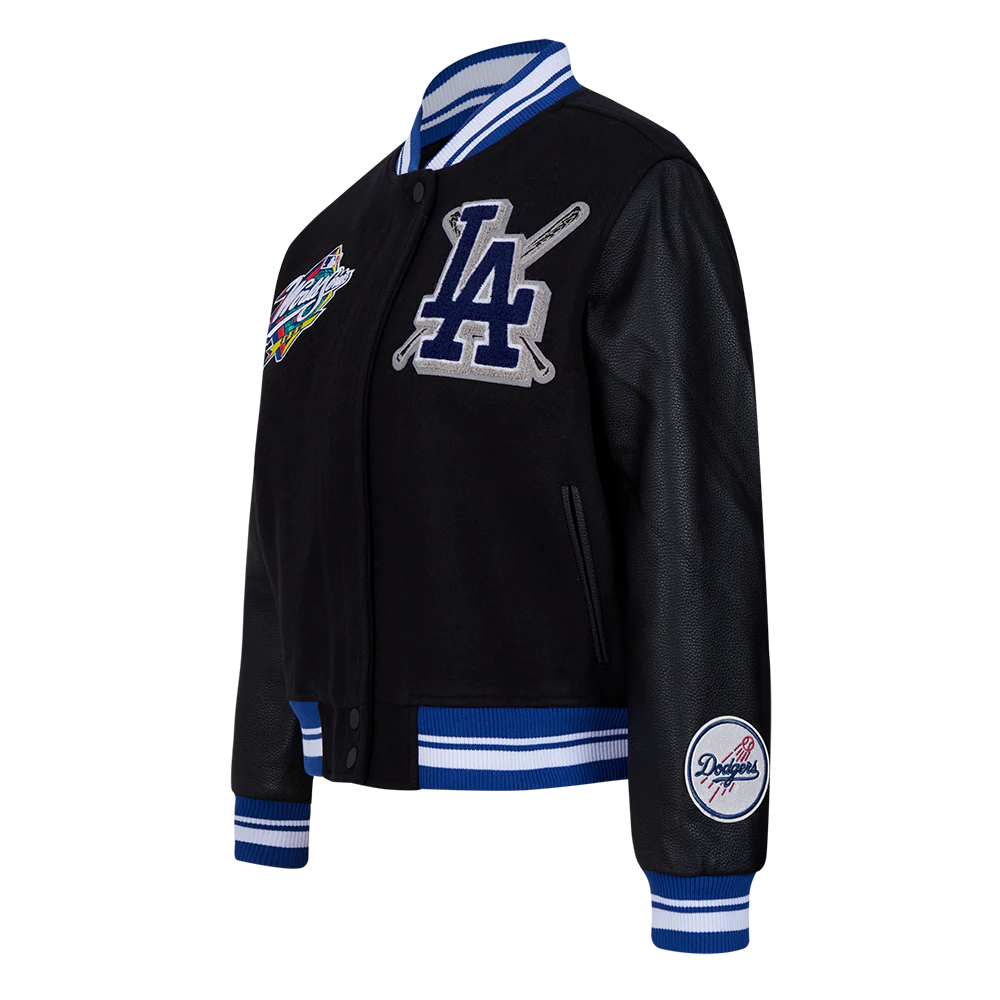 MLB LOS ANGELES DODGERS MASHUP WOMEN'S RIB WOOL VARSITY JACKET (BLACK/DODGER BLUE) - Image 2