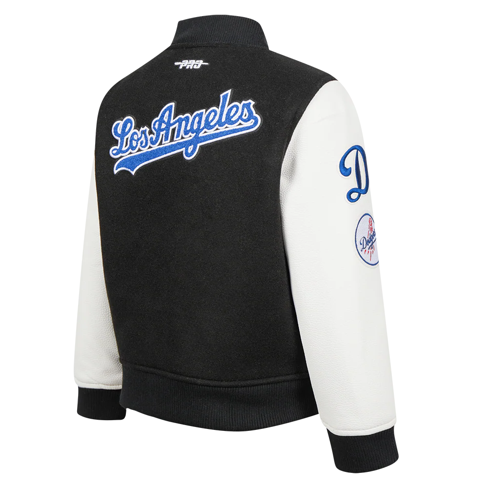 MLB LOS ANGELES DODGERS CLASSIC LITTLE BOYS WOOL VARSITY JACKET (BLACK/WHITE) - Image 4