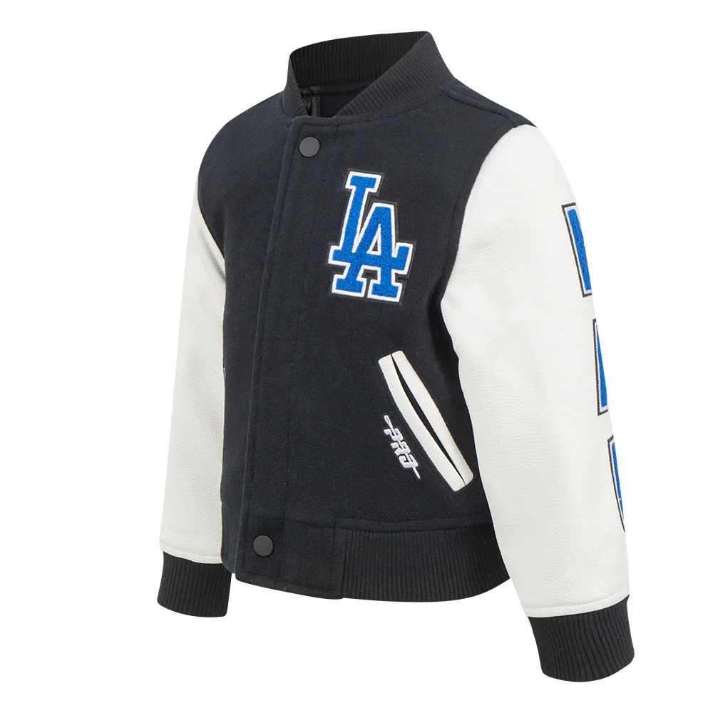 MLB LOS ANGELES DODGERS CLASSIC TODDLER BOYS WOOL VARSITY JACKET (BLACK/WHITE) - Image 2