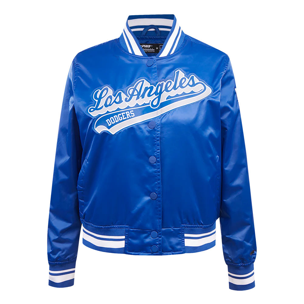 MLB LOS ANGELES DODGERS SCRIPT TAIL WOMEN'S RIB SATIN JACKET (DODGER BLUE)