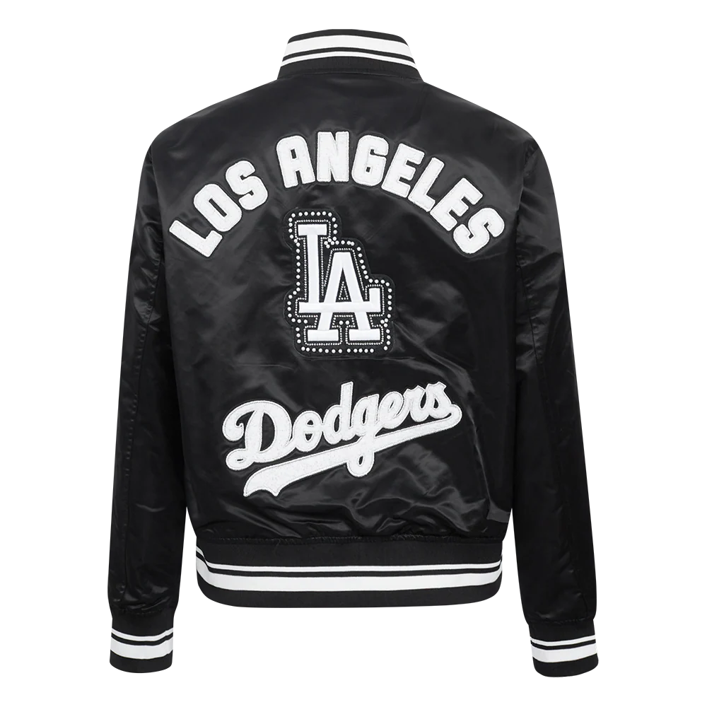 MLB LOS ANGELES DODGERS PEARLS WOMEN'S RIB SATIN JACKET (BLACK) - Image 3