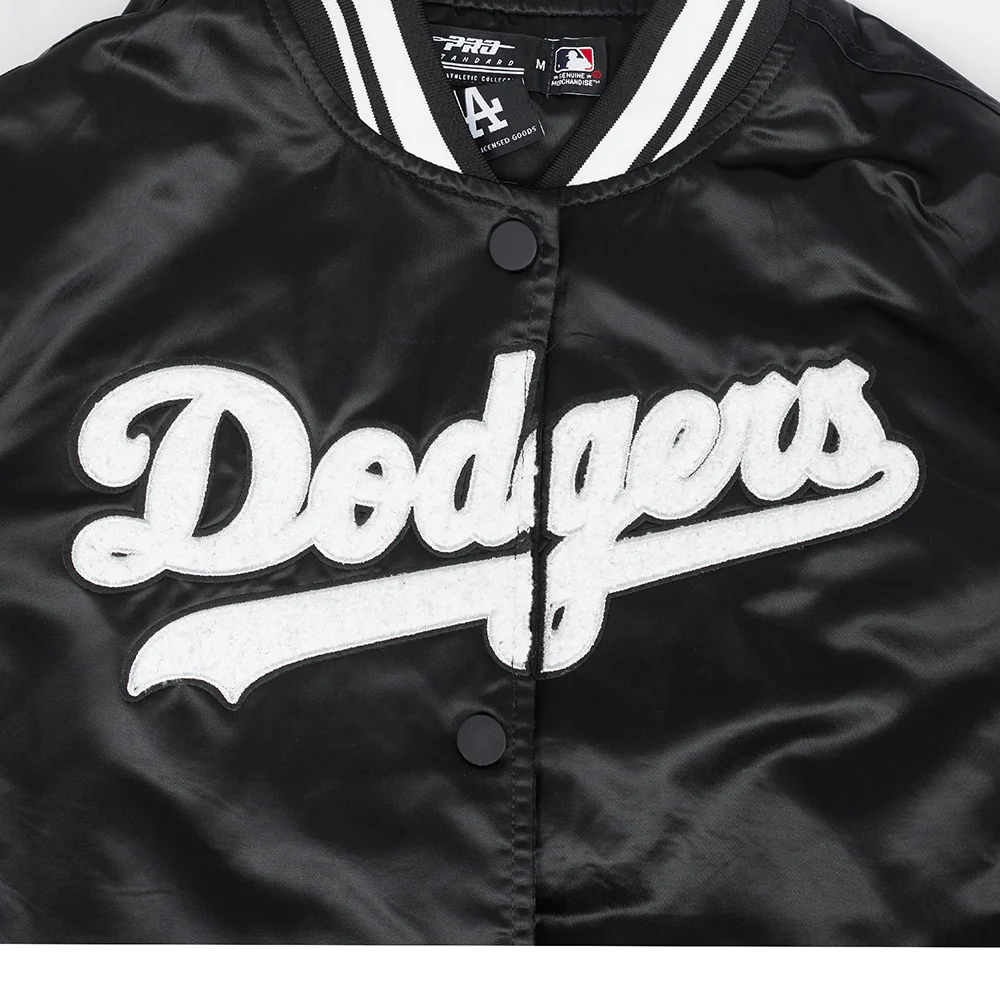 MLB LOS ANGELES DODGERS PEARLS WOMEN'S RIB SATIN JACKET (BLACK) - Image 5