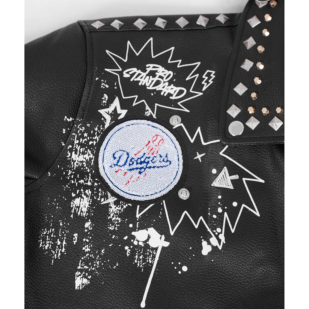 MLB LOS ANGELES DODGERS SKETCHBOOK WOMEN'S LEATHER JACKET (BLACK) - Image 11
