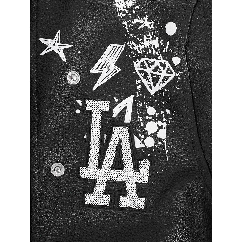 MLB LOS ANGELES DODGERS SKETCHBOOK WOMEN'S LEATHER JACKET (BLACK) - Image 12