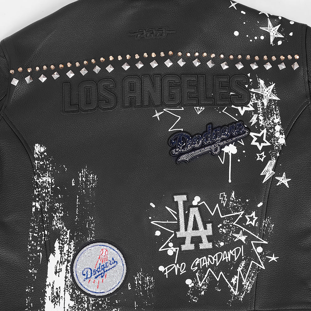 MLB LOS ANGELES DODGERS SKETCHBOOK WOMEN'S LEATHER JACKET (BLACK) - Image 13