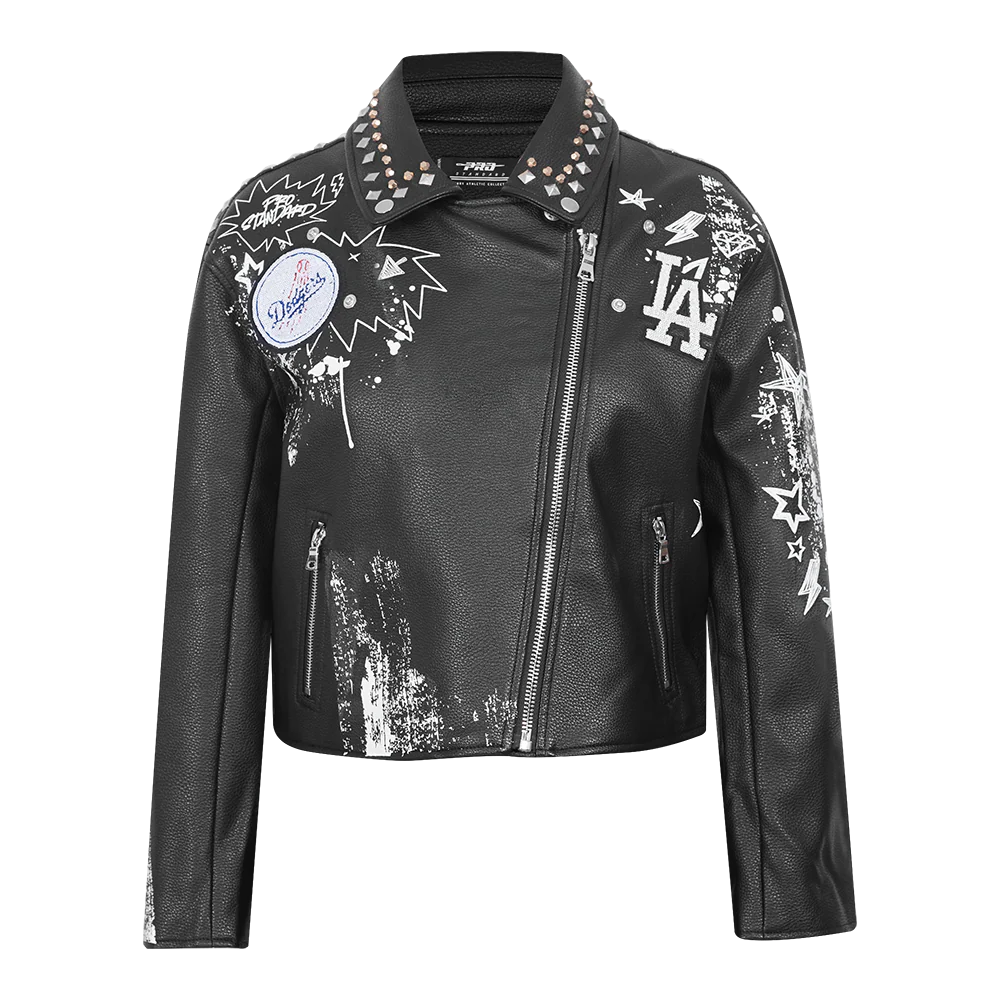 MLB LOS ANGELES DODGERS SKETCHBOOK WOMEN'S LEATHER JACKET (BLACK) - Image 3