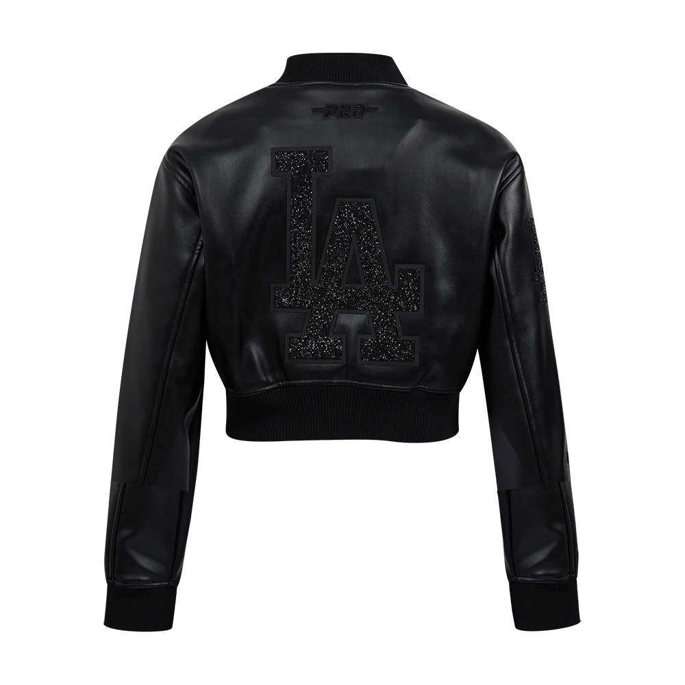 MLB LOS ANGELES DODGERS WASHED CRYSTALLINE WOMEN'S CROPPED LEATHER VAR (JET BLACK) - Image 3