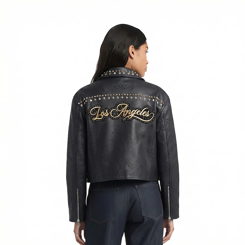 MLB LOS ANGELES DODGERS RENEGADE WOMEN'S LEATHER JACKET (BLACK) - Image 2
