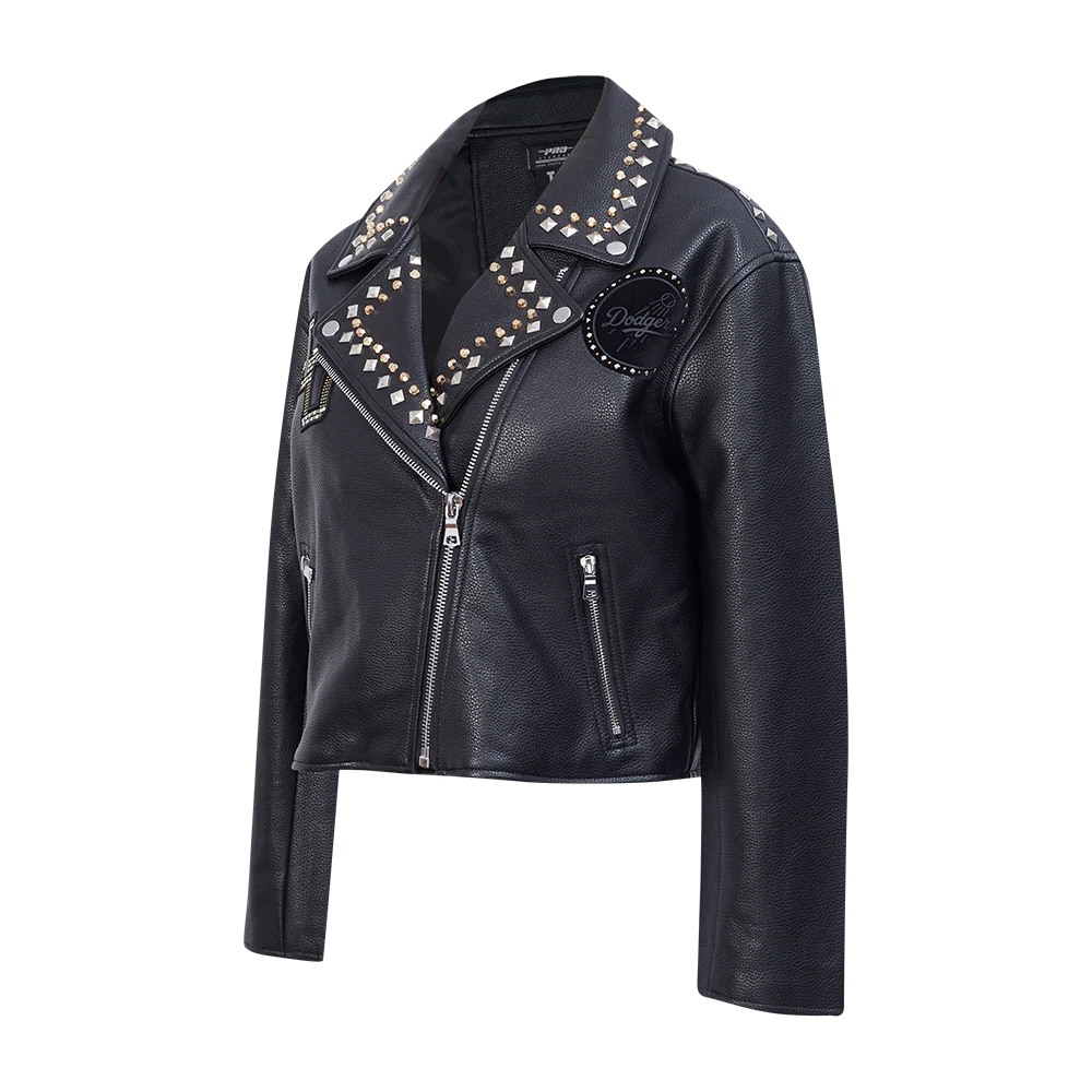 MLB LOS ANGELES DODGERS RENEGADE WOMEN'S LEATHER JACKET (BLACK) - Image 3