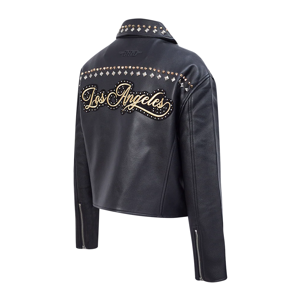 MLB LOS ANGELES DODGERS RENEGADE WOMEN'S LEATHER JACKET (BLACK) - Image 4