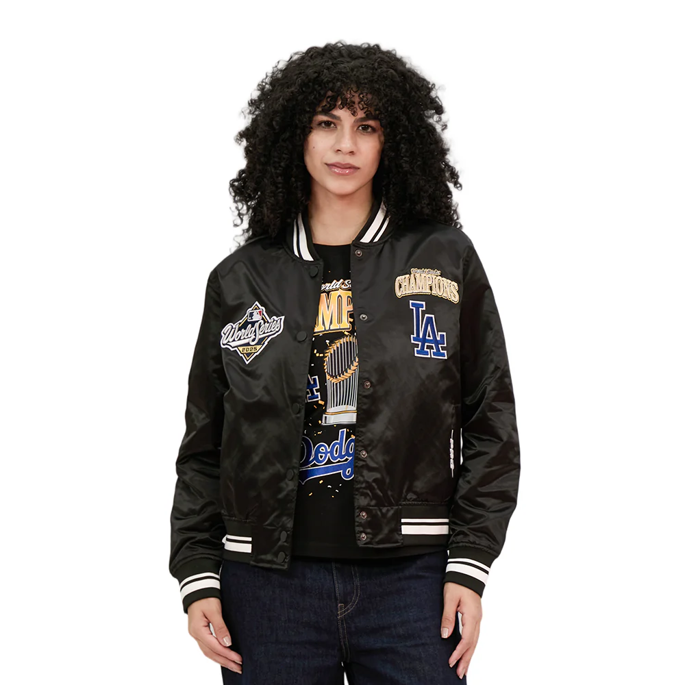 MLB LOS ANGELES DODGERS MLB WORLD SERIES 2025 WOMEN'S RIB SATIN JACKET (BLACK)