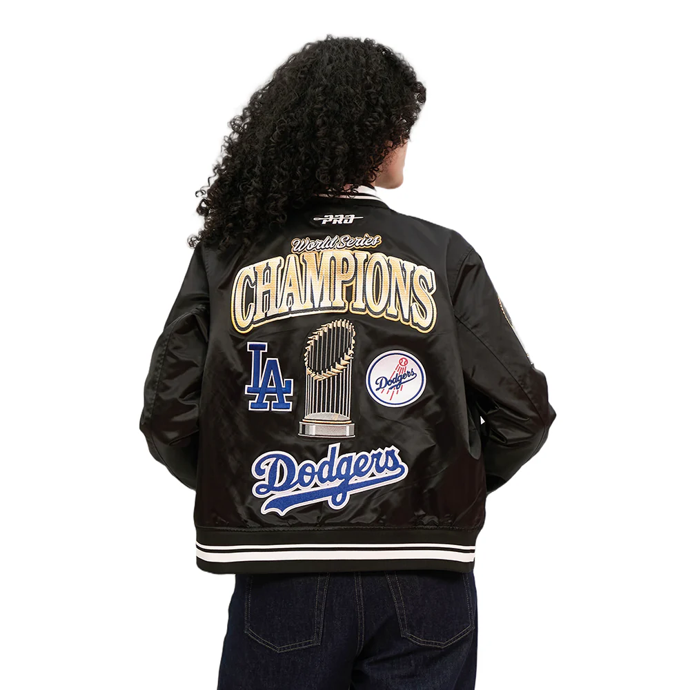 MLB LOS ANGELES DODGERS MLB WORLD SERIES 2025 WOMEN'S RIB SATIN JACKET (BLACK) - Image 2
