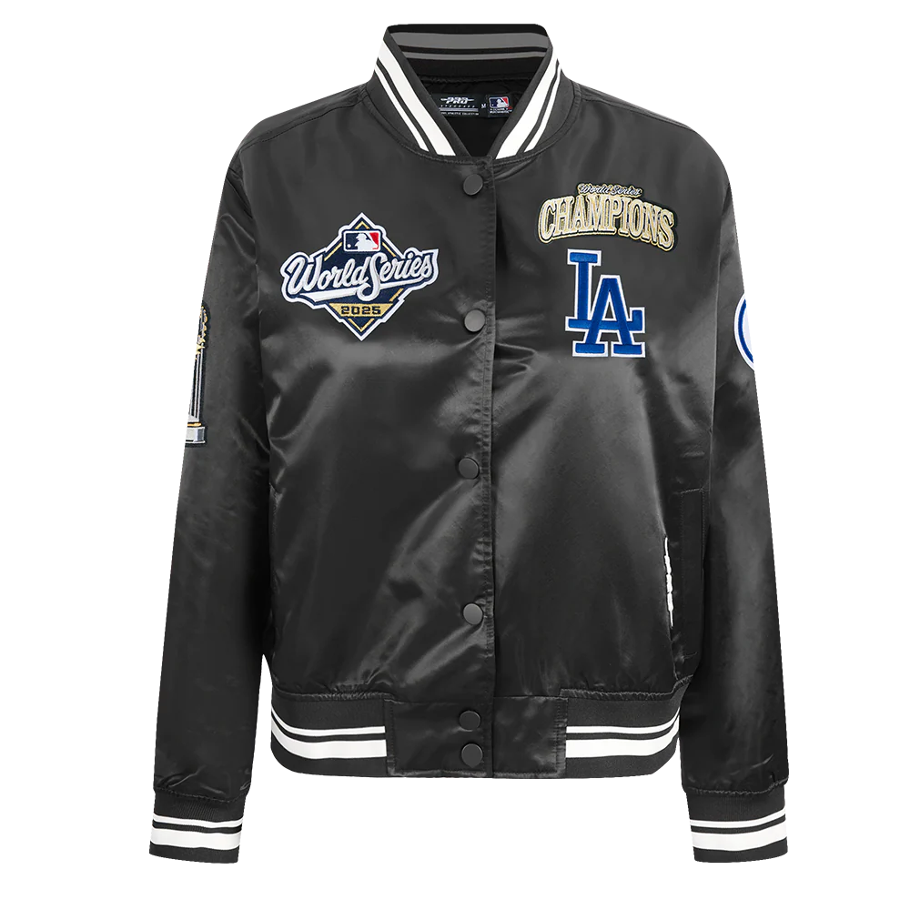 MLB LOS ANGELES DODGERS MLB WORLD SERIES 2025 WOMEN'S RIB SATIN JACKET (BLACK) - Image 3