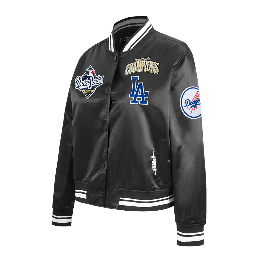 MLB LOS ANGELES DODGERS MLB WORLD SERIES 2025 WOMEN'S RIB SATIN JACKET (BLACK) - Image 5