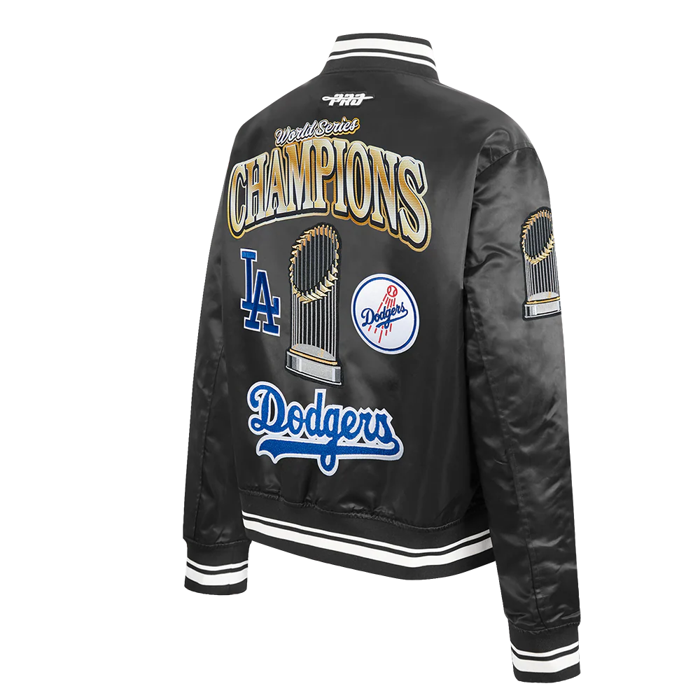 MLB LOS ANGELES DODGERS MLB WORLD SERIES 2025 WOMEN'S RIB SATIN JACKET (BLACK) - Image 6