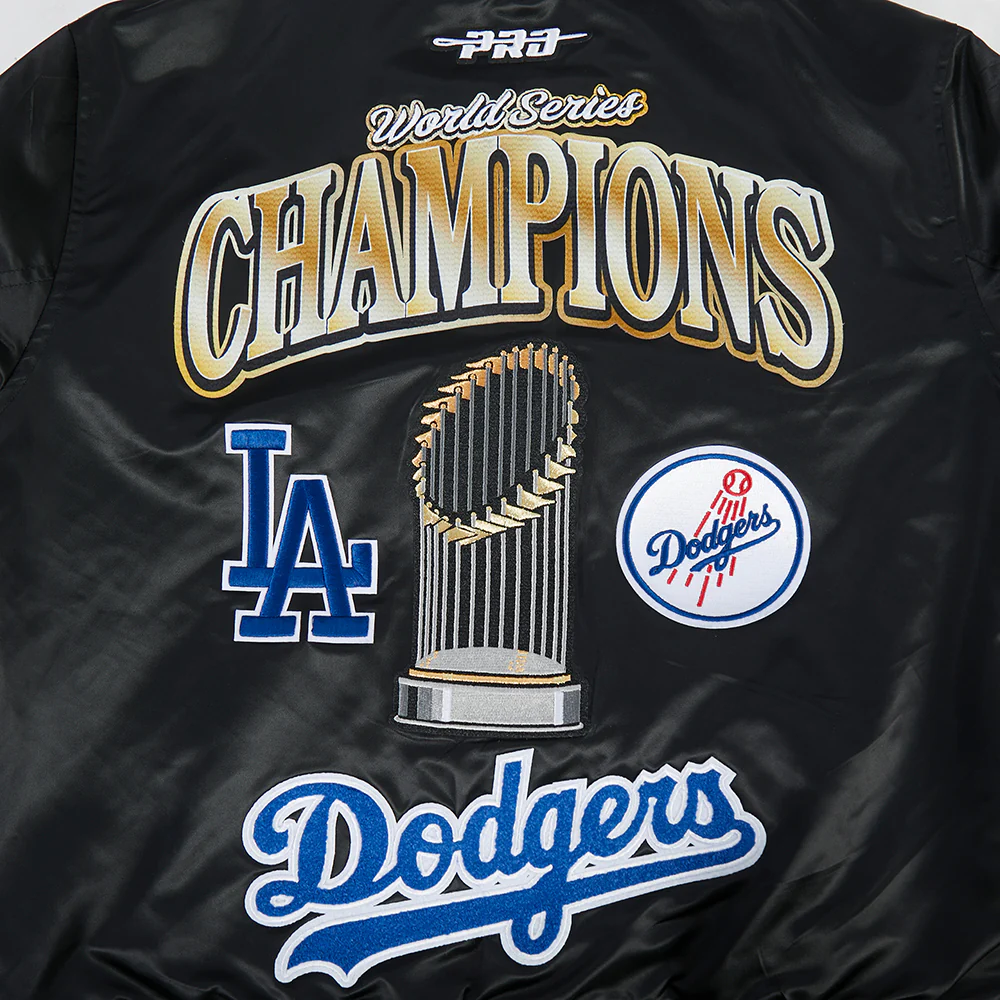 MLB LOS ANGELES DODGERS MLB WORLD SERIES 2025 WOMEN'S RIB SATIN JACKET (BLACK) - Image 7