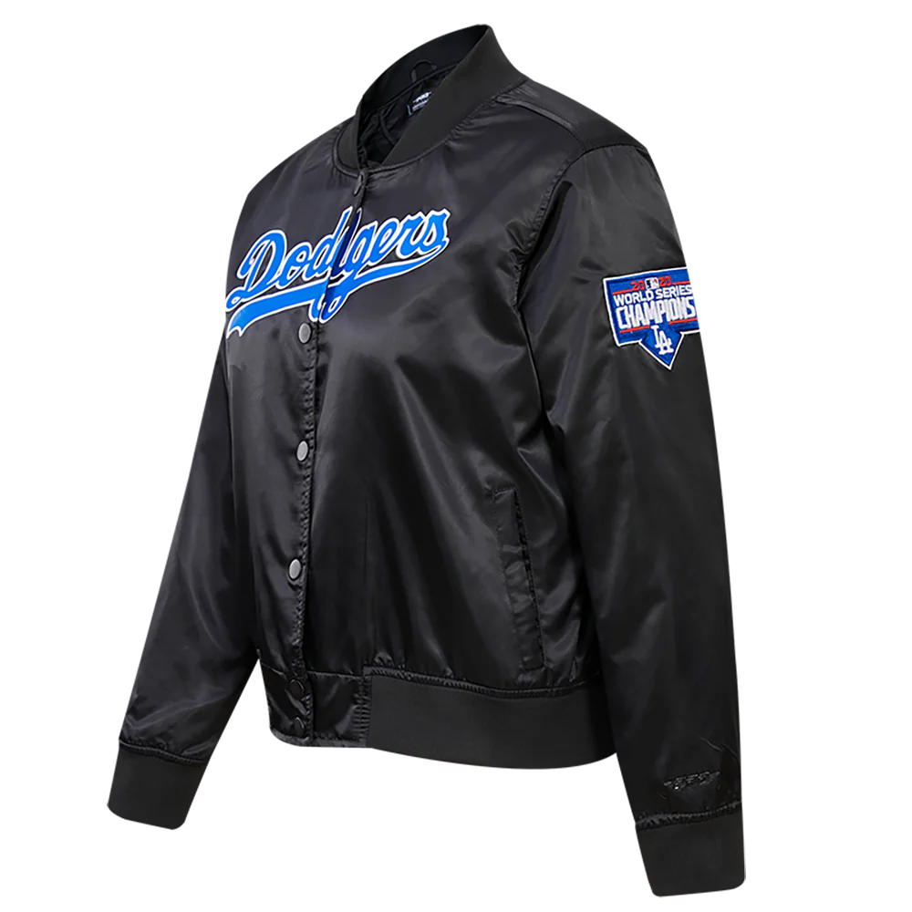MLB LOS ANGELES DODGERS CLASSIC WOMEN'S SATIN JACKET (BLACK) - Image 2