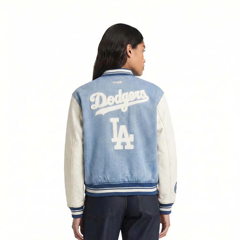 MLB LOS ANGELES DODGERS VARSITY BLUES WOMEN'S DENIM VARSITY JACKET (DENIM/LINEN) - Image 2