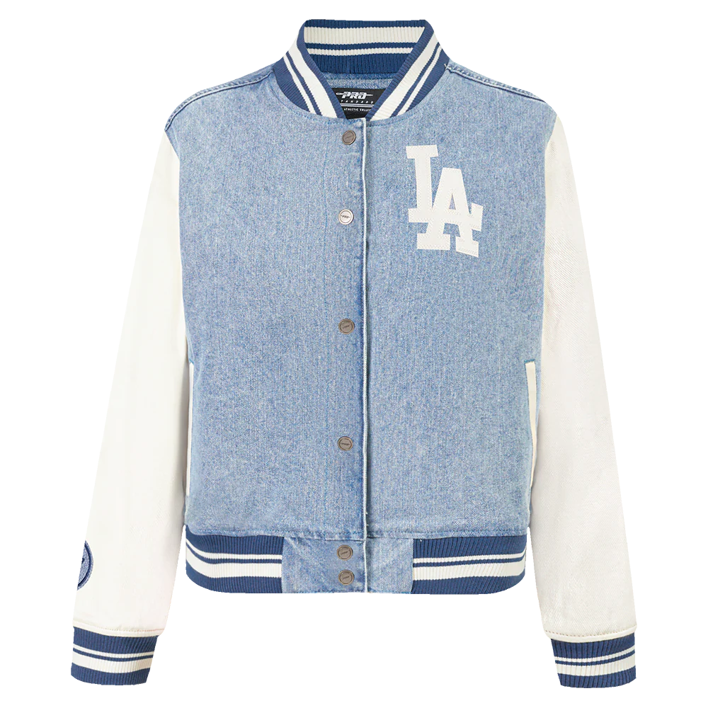 MLB LOS ANGELES DODGERS VARSITY BLUES WOMEN'S DENIM VARSITY JACKET (DENIM/LINEN) - Image 3