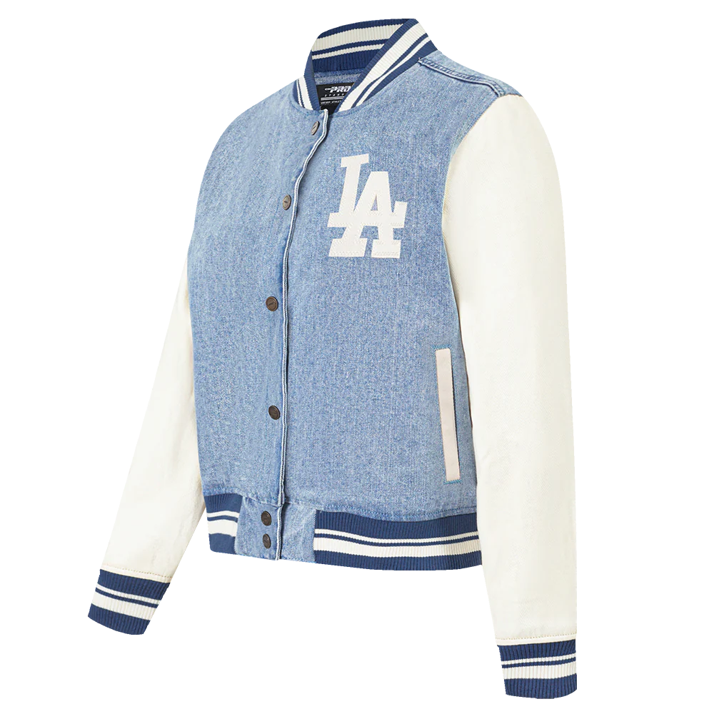 MLB LOS ANGELES DODGERS VARSITY BLUES WOMEN'S DENIM VARSITY JACKET (DENIM/LINEN) - Image 6