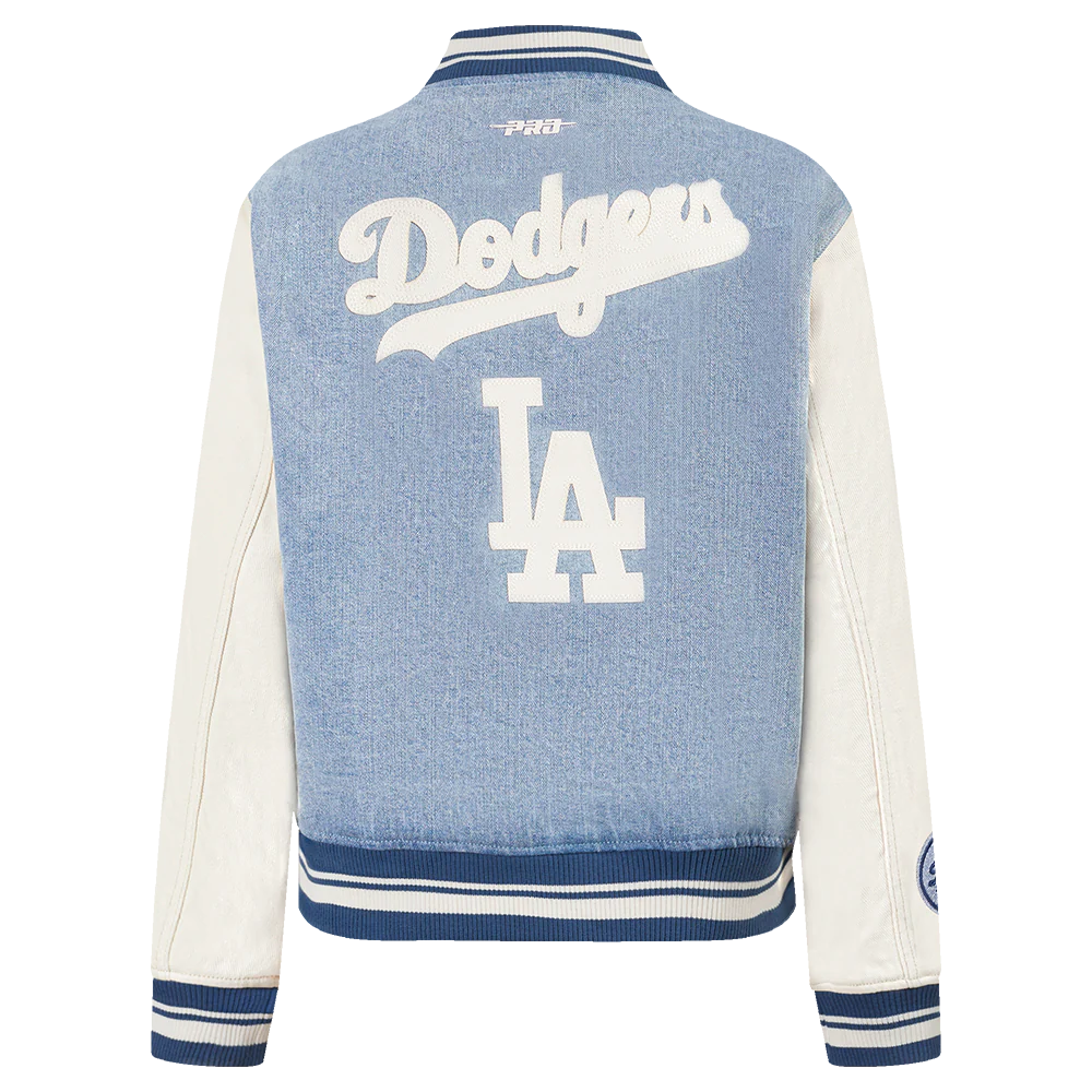 MLB LOS ANGELES DODGERS VARSITY BLUES WOMEN'S DENIM VARSITY JACKET (DENIM/LINEN) - Image 7