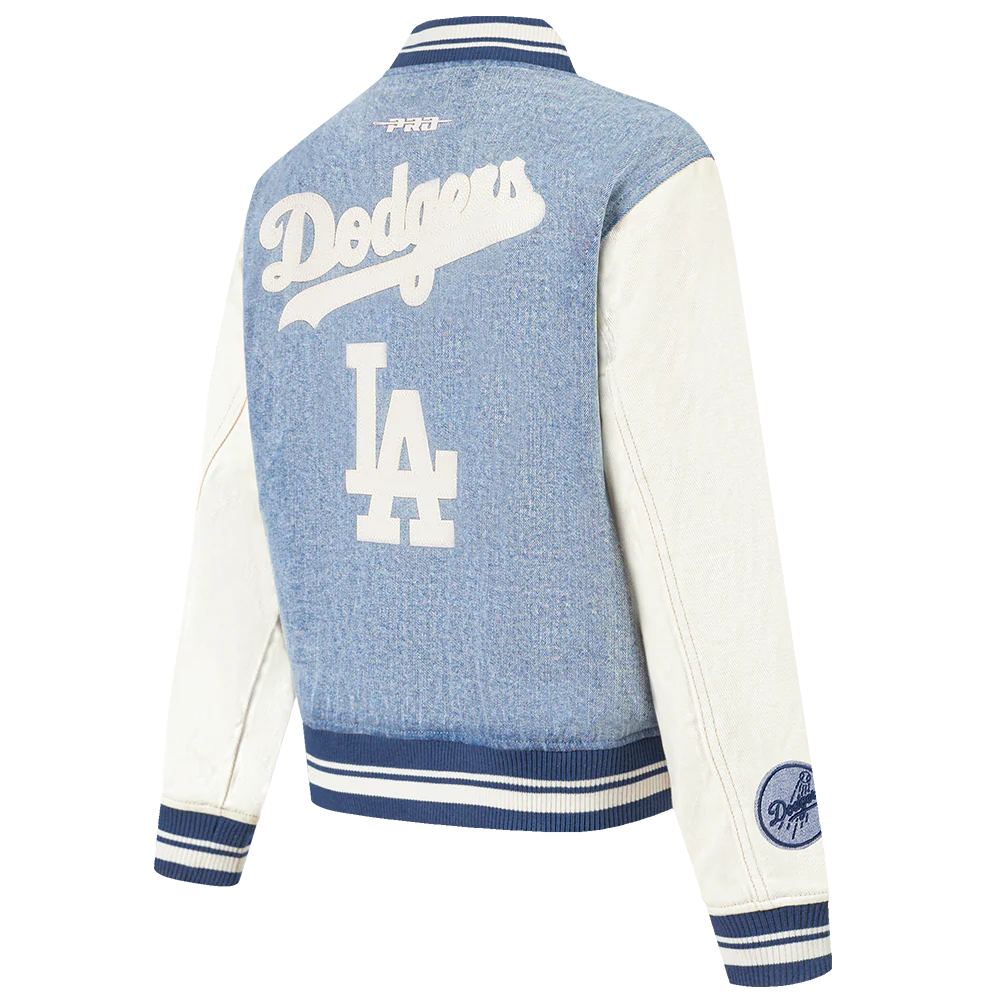 MLB LOS ANGELES DODGERS VARSITY BLUES WOMEN'S DENIM VARSITY JACKET (DENIM/LINEN) - Image 8