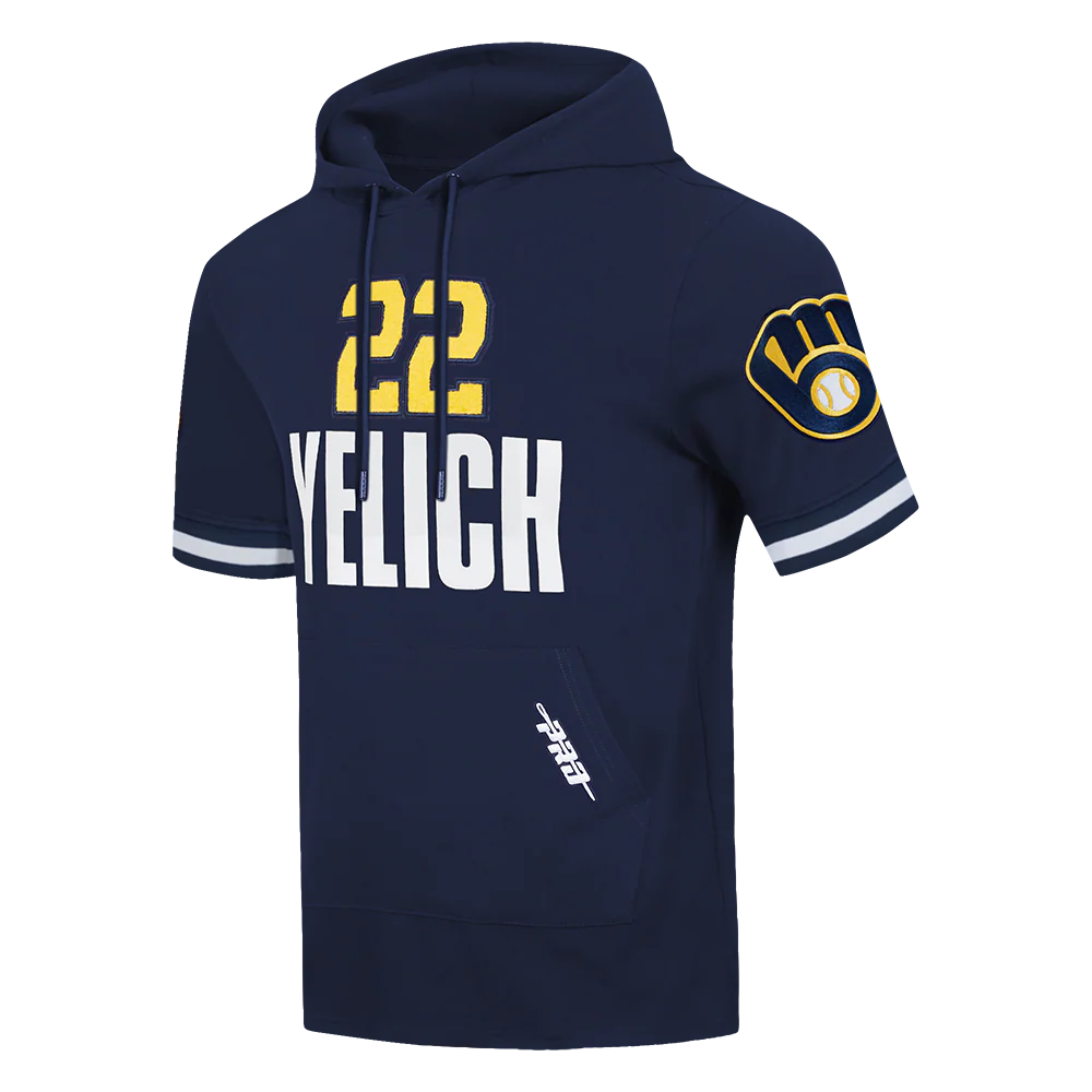 MLB MILWAUKEE BREWERS CHRISTIAN YELICH #22  CLASSIC MEN'S SHORT SLEEVE PULLOVER HOODIE (MIDNIGHT NAVY) - Image 2