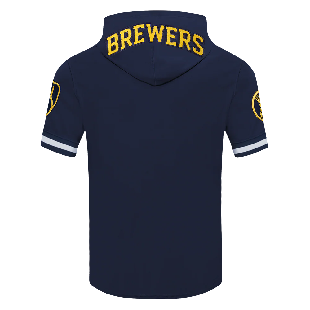 MLB MILWAUKEE BREWERS CHRISTIAN YELICH #22  CLASSIC MEN'S SHORT SLEEVE PULLOVER HOODIE (MIDNIGHT NAVY) - Image 4