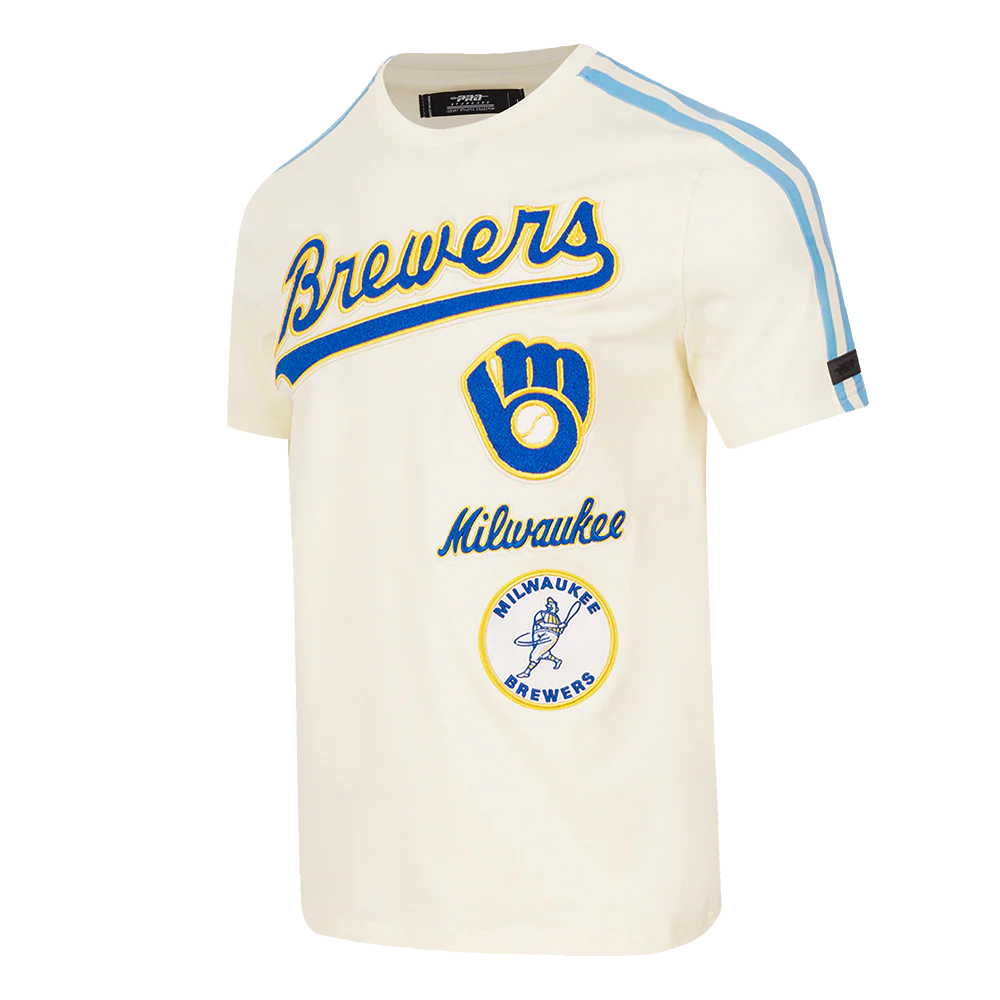 MLB MILWAUKEE BREWERS RETRO CLASSIC MEN'S STRIPED TOP (EGGSHELL/ UNIVERSITY BLUE) - Image 2