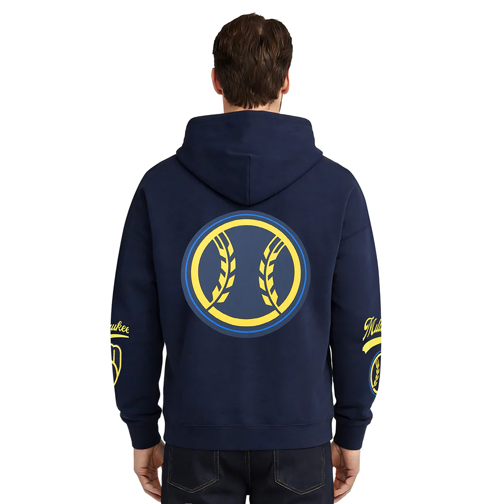 MLB MILWAUKEE BREWERS LIVING LARGE MEN'S DROP SHOULDER FLC PO HOODIE (MIDNIGHT NAVY) - Image 2