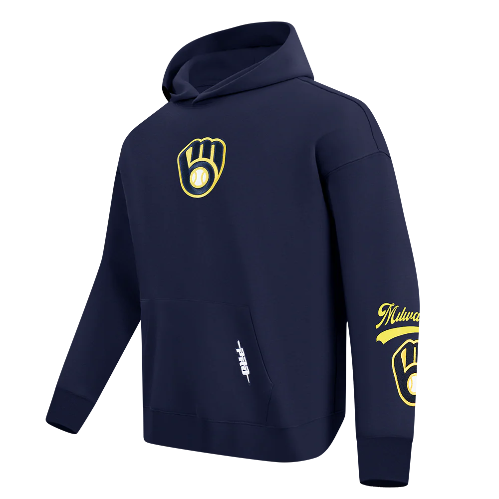 MLB MILWAUKEE BREWERS LIVING LARGE MEN'S DROP SHOULDER FLC PO HOODIE (MIDNIGHT NAVY) - Image 3