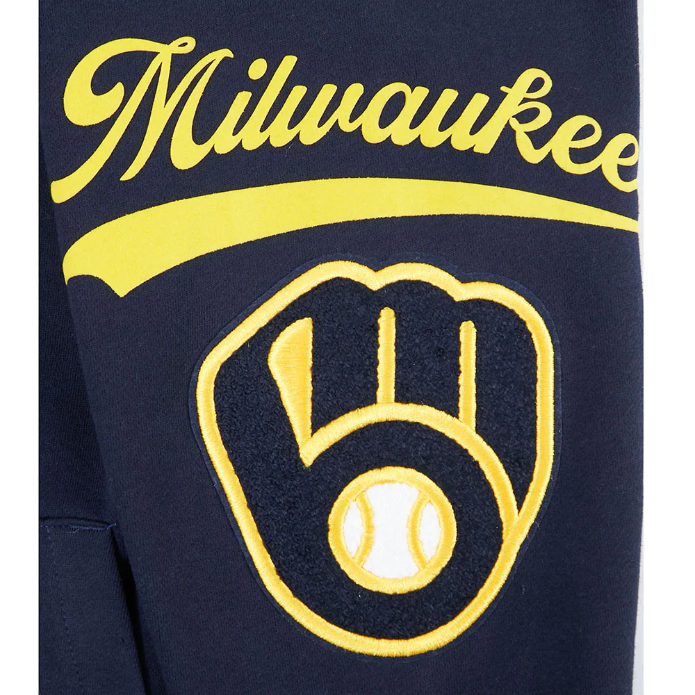 MLB MILWAUKEE BREWERS LIVING LARGE MEN'S DROP SHOULDER FLC PO HOODIE (MIDNIGHT NAVY) - Image 7