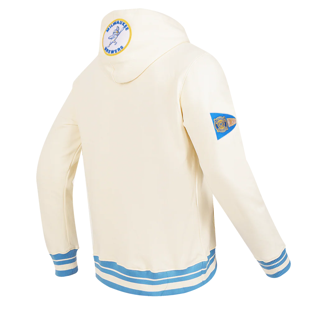 MLB MILWAUKEE BREWERS RETRO CLASSIC MEN'S PULLOVER HOODIE (EGGSHELL/ UNIVERSITY BLUE) - Image 3