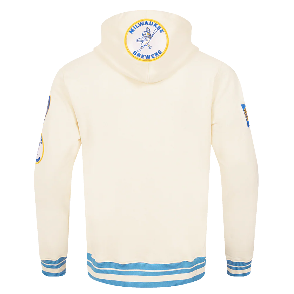 MLB MILWAUKEE BREWERS RETRO CLASSIC MEN'S PULLOVER HOODIE (EGGSHELL/ UNIVERSITY BLUE) - Image 4