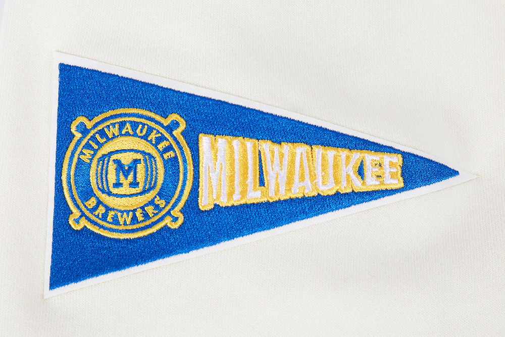 MLB MILWAUKEE BREWERS RETRO CLASSIC MEN'S PULLOVER HOODIE (EGGSHELL/ UNIVERSITY BLUE) - Image 6