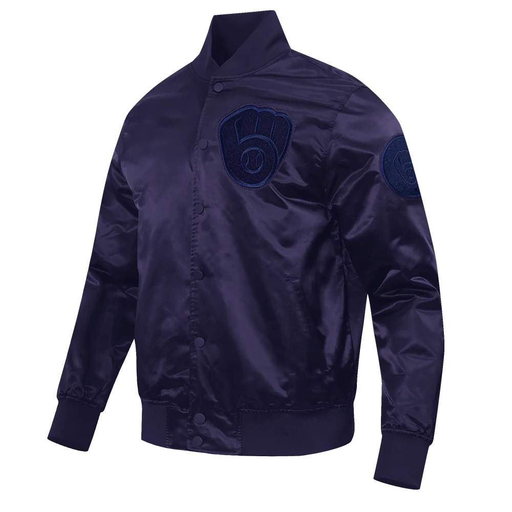 MLB MILWAUKEE BREWERS TRIPLE TONAL SATIN JACKET (NAVY) - Image 3