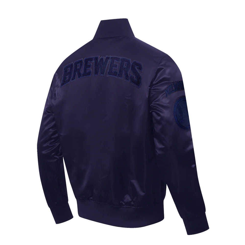 MLB MILWAUKEE BREWERS TRIPLE TONAL SATIN JACKET (NAVY) - Image 4