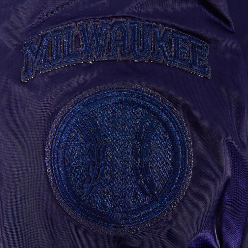 MLB MILWAUKEE BREWERS TRIPLE TONAL SATIN JACKET (NAVY) - Image 5