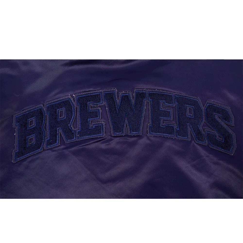 MLB MILWAUKEE BREWERS TRIPLE TONAL SATIN JACKET (NAVY) - Image 6